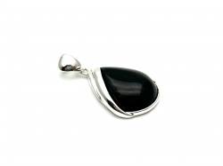 Silver Black Tear Drop Whitby Jet Pendant 31mm