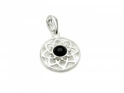 Silver Sun black Whitby Jet Pendant 28mm