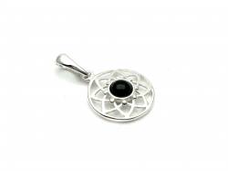 Silver Sun black Whitby Jet Pendant 28mm