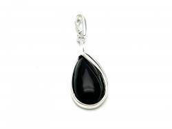 Silver Tear Drop Black Whitby Jet Pendant 38mm