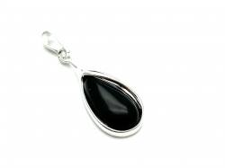 Silver Tear Drop Black Whitby Jet Pendant 38mm