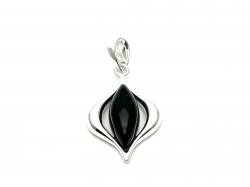 Silver Black Whitby Jet Marquise Shaped Pendant