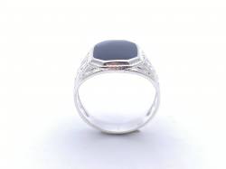 Silver Black Whitby Jet Signet Ring Size R