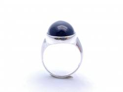 Silver Black Oval Whitby Jet Ring Size P
