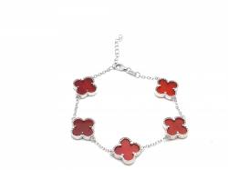 Silver Red Clover Bracelet
