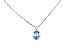 Silver Blue Topaz & CZ Halo Pendant & Chain