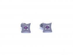 Silver Ruby & CZ Fancy Stud Earrings