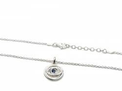 Silver Blue & White CZ Evil Eye Pendant & Chain