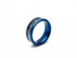 Tungsten Ring With Blue IP Plating & Black Carbon