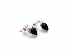 Silver Black Whitby Jet Stud Earrings