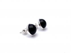 Silver Black Whitby Jet Round Stud Earrings