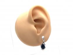 Silver Black Whitby Jet Drop Stud Earrings