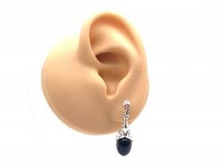 Silver Black Whitby Jet Drop Stud Earrings