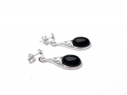 Silver Black Whitby Jet Drop Stud Earrings