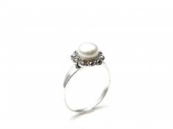 Silver and Marcasite Dress Pearl Ring