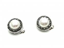 Silver and Marcasite Dress Pearl Clip On Earrings