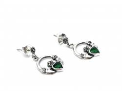 Silver and Marcasite Green CZ Claddagh Earrings
