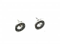Silver and Marcasite Oval Shaped Stud Earrings