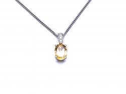 Silver Citrine & CZ Oval Pendant & Chain