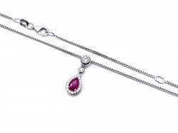 Silver Ruby & CZ Teardrop Pendant & Chain