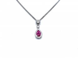 Silver Ruby & CZ Teardrop Pendant & Chain