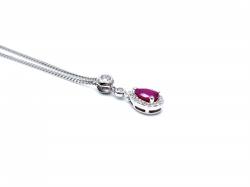 Silver Ruby & CZ Teardrop Pendant & Chain