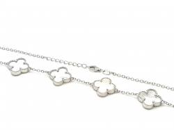 Silver Mother Of Pearl Clover Necklet 18 Inch
