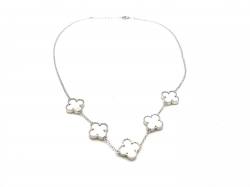Silver Mother Of Pearl Clover Necklet 18 Inch