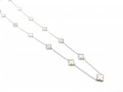 Silver Mother Of Pearl Clover Necklet 28 Inch