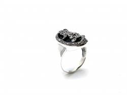 Silver and Marcasite Onyx Ring
