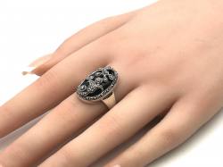 Silver and Marcasite Onyx Ring