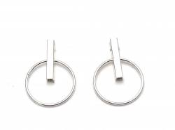 Silver Circle & Bar Stud Earrings