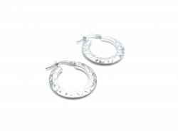 Silver Diamond Cut Flat Hoop Earrings 15mm