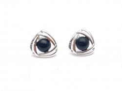 Silver Black Whitby Jet Stud Earrings