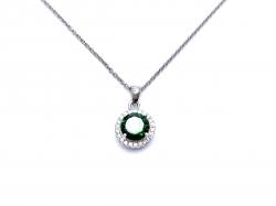 Silver Green & White CZ Halo Pendant & Chain