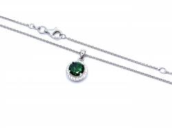 Silver Green & White CZ Halo Pendant & Chain