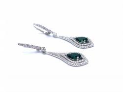 Silver Green & White CZ Fancy Drop Stud Earrings