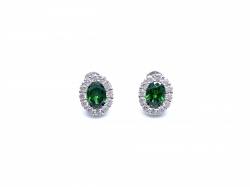 Silver Green & White CZ Oval Cluster Stud Earrings