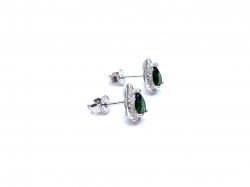 Silver Green & White CZ Peardrop Stud Earrings