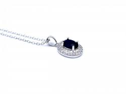 Silver Blue CZ Oval Pendant & Chain