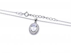 Silver White CZ Oval Pendant & Chain