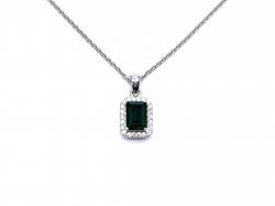 Silver Green & White CZ Rectangle Pendant & Chain