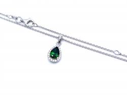 Silver Green & White CZ Peardrop Pendant & Chain