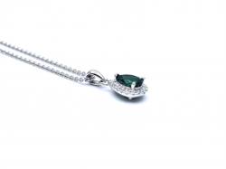 Silver Green & White CZ Peardrop Pendant & Chain