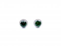 Silver Green & White CZ Round Halo Stud Earrings