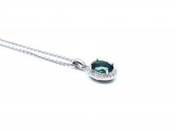 Silver Green & White CZ Oval Pendant & Chain