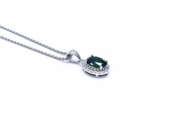 Silver Green & White CZ Oval Pendant & Chain