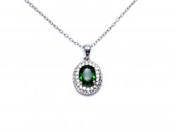 Silver Green CZ Oval Pendant & Chain