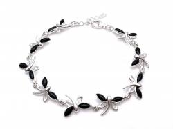 Silver Black Whitby Jet Dragonfly Bracelet