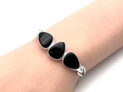 Silver Whitby Jet 3 Stone Bangle